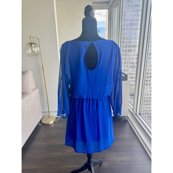Express Bright Blue Long Sleeve Cinched Waist Mini Dress Size Medium NEW! - Picture 3 of 5